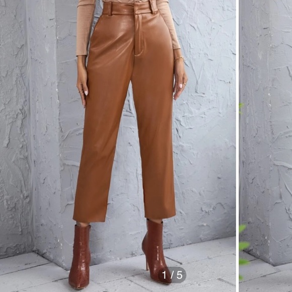 Leather Solid Straight Leg Pants - Picture 3 of 4